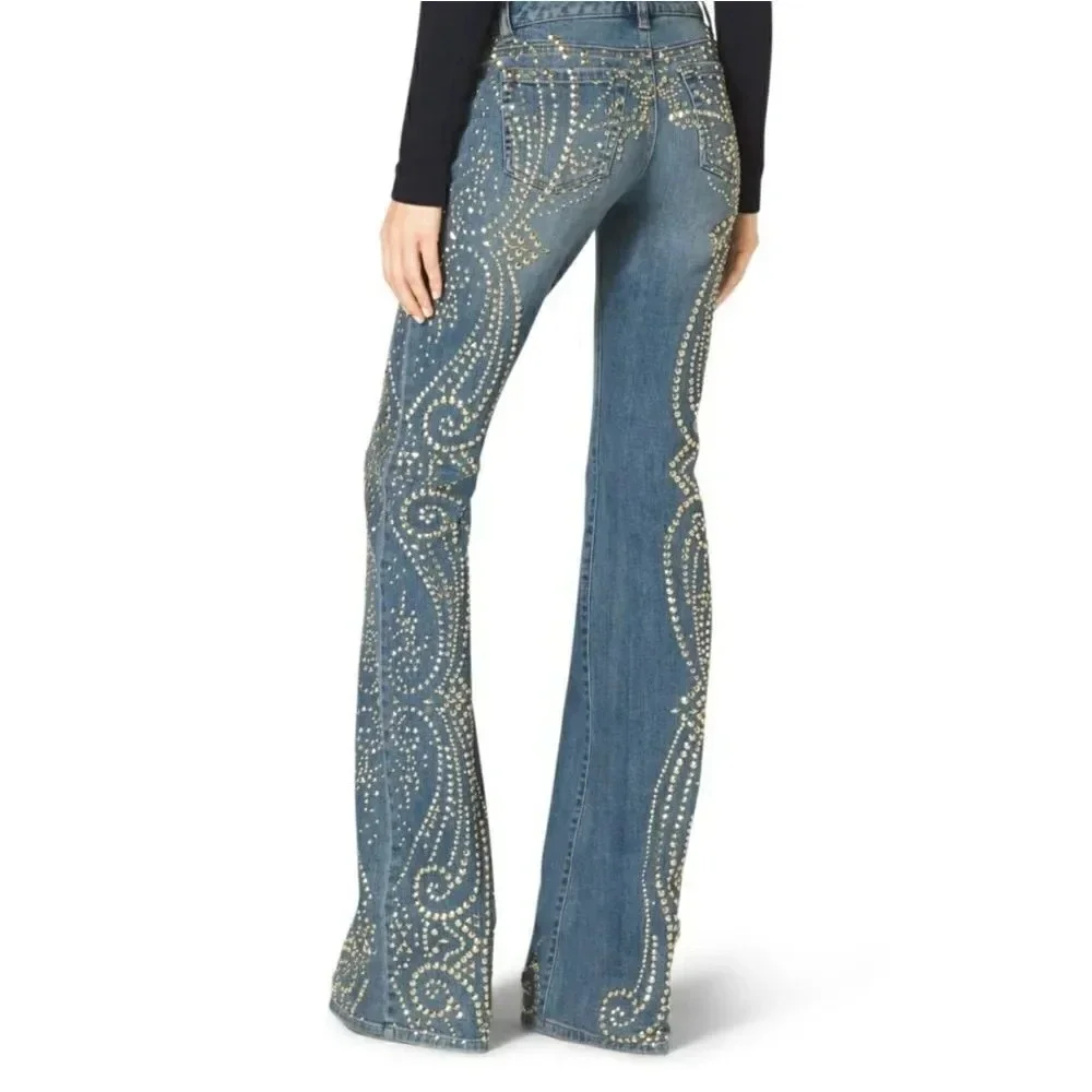 👖 Michael Kors New Gold Studded Flare Jeans